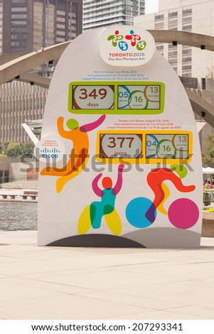 TORONTO - JULY 26, the 2015 Pan Am and Parapan Am Games  Countdown Clock located at Nathan Phillips Square showing the time left to the beginning of the games, July 26, 2014  in Toronto, Canada.