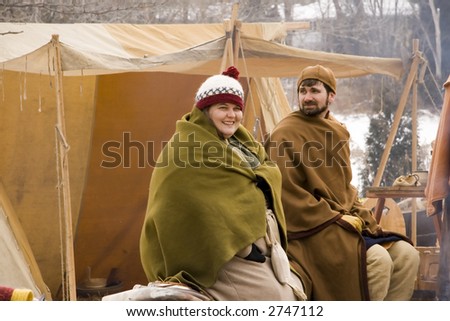 actors on tent background : re-enactment event