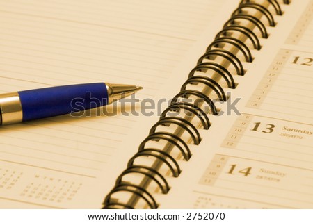 blue pen on the diary