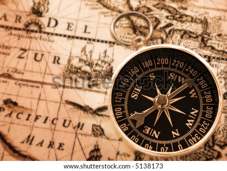  Fashioned Photography on Old Fashioned Compass On Vintage Map Stock Photo 5138173