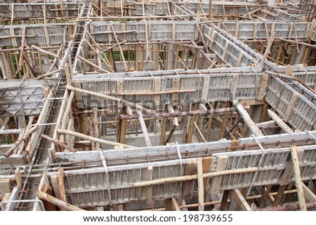 construction house, reinforcement wooden framework for concrete pouring