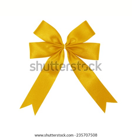 yellow gold satin Ribbon bow Isolated on white