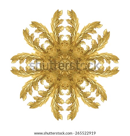 Pattern of decorative metal gold paint carve on white background