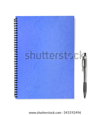 blue Note Book with pen on white background