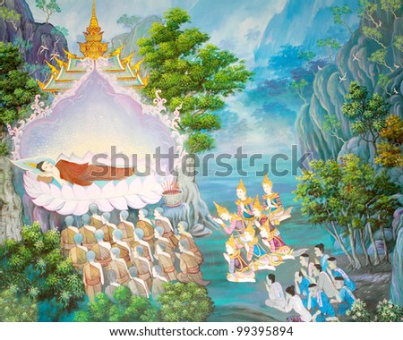 Art Thai, Buddha painting on wall in temple