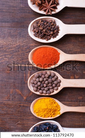 Background with spices ( turmeric , star anise , barberry , allspice , cloves , paprika)