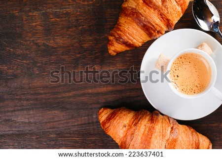 Breakfast with coffee  and croissants.