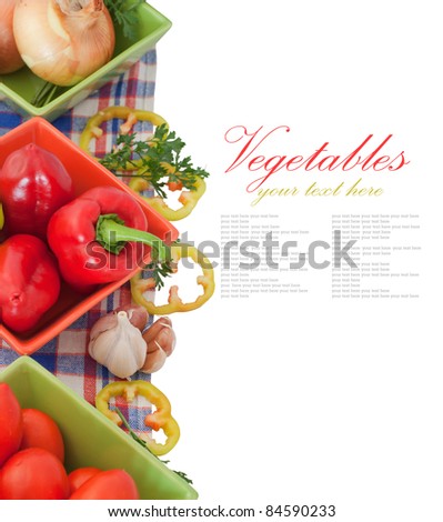 Vegetables on white background. With sample text