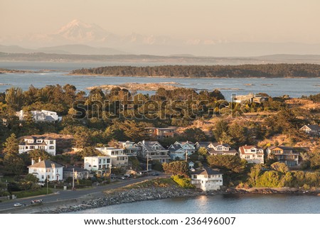 looking across Gulf Islands and Mt. Baker, Victoria, BC, Canada