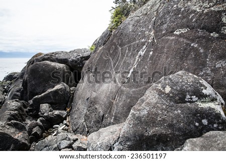 Coast Salish rock art, East Sooke Regional Park near Victoria, BC, Canada