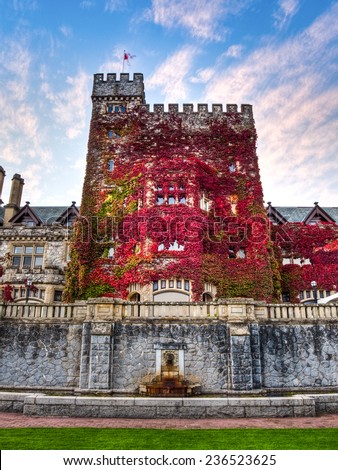 view of Hatley Castle and grounds, Victoria, Vancouver Island, British Columbia