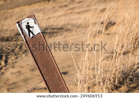 worn hiking sign, Spirit Sands Park, Manitoba