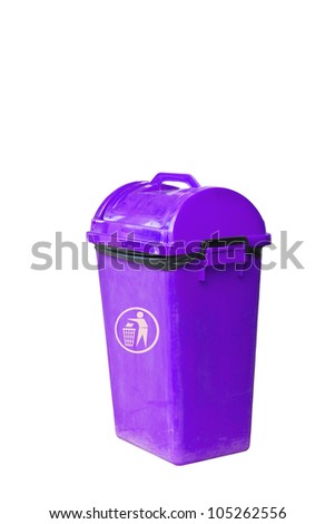 Small purple garbage bin with black garbage bag - stock photo Small purple garbage bin with black garbage bag - stock photo