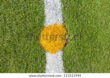 Center of  artificial grass football (soccer) pitch or indoor futsal pitch