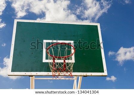 Renovated basketball board in blue sky