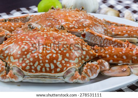 Close up of streamed blue crabs ( sand crab )
