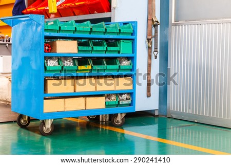 Spare part and tools cart in factory