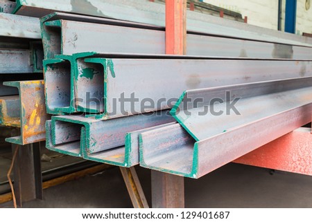 Heap of channel (u shape beam) steel in factory shelf