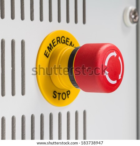 Close up of emergency stop button switch, an electrical device for safety