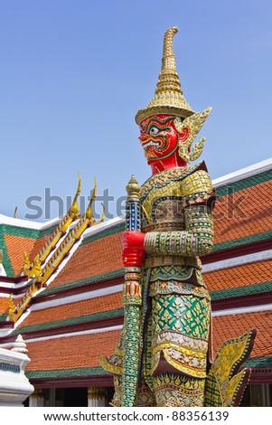 Red demon gate guardian at Wat Pra Kaew, named Suriyaphop