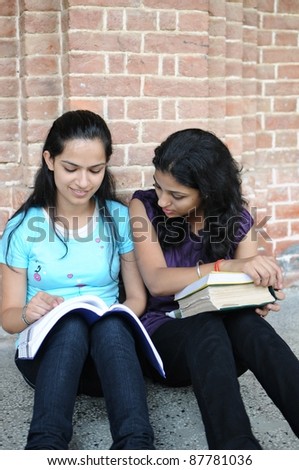 Two Indian college friends learning together.