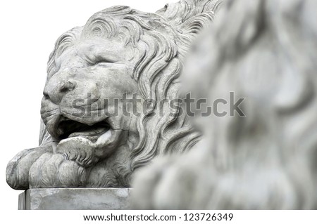 Architecture landmark - Sculpture of lion in Lvov, Ukraine. Isolated over white