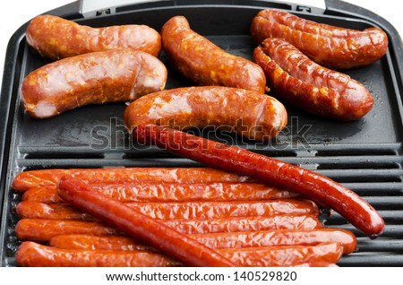 Tasty sausage in a skillet close-up