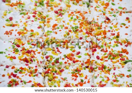 Food background - cakes in glaze close-up