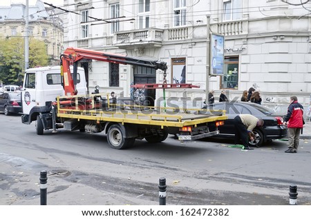 LVOV, UKRAINE - OCTOBER 16: After a long break, in parking lots in Lvov reopened road tow on October 16, 2013 in Lviv, Ukraine.