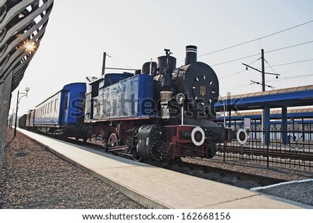 LVOV, UKRAINE - APRIL 03: Museum exhibit of the old steam locomotive on April 03, 2011 in Lviv, Ukraine. In the image presented shunting tank engine 9P B-2137