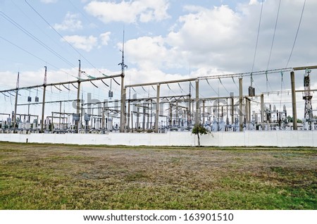 Industrial landscape - General view on the electric substation in Feodosia, Crimea, Ukraine