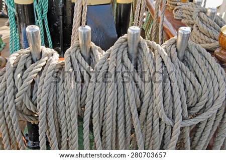Marine rope to tighten the sails on the deck of a sailboat