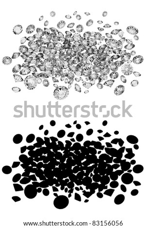 Diamonds isolated over white, with cut mask