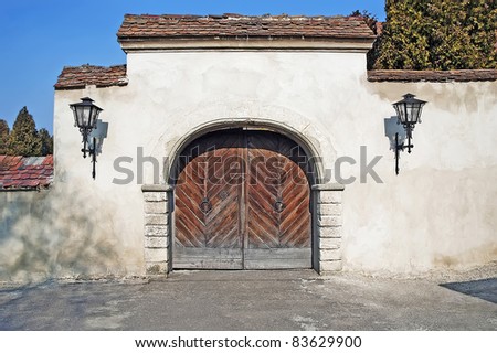 The entrance gate to the old yard. Olesko castle.