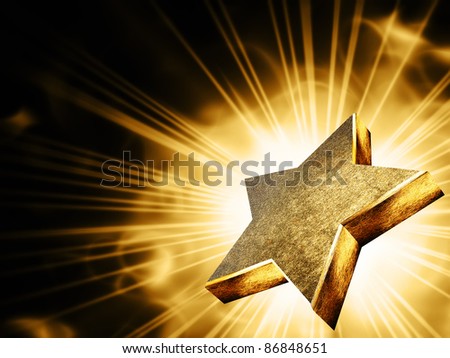 Gold star in the rays of light