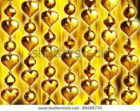 Festive garland consisting of gold hearts and spheres