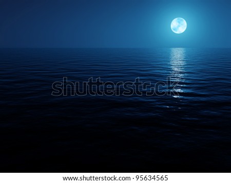 Blue water surface with the reflection of the moon