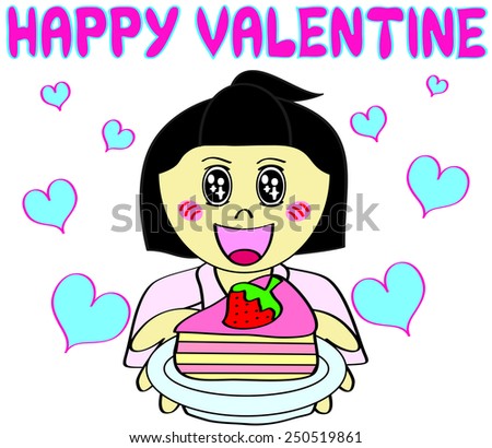 Cute Girl with Gift Cake for Valentine Day
