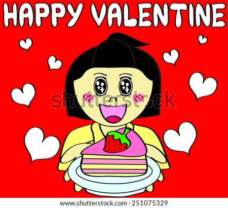 Cute Girl with Gift Cake for Valentine Day