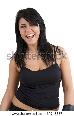 with tattoo and boxing gloves on with tattoo and boxing gloves on