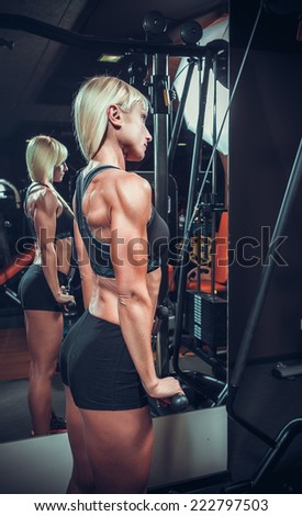fitness woman doing triceps exercises in the gym