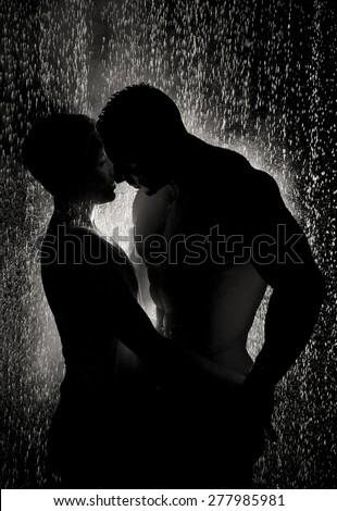 loving couple in the rain