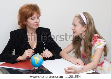 The schoolgirl with the teacher.