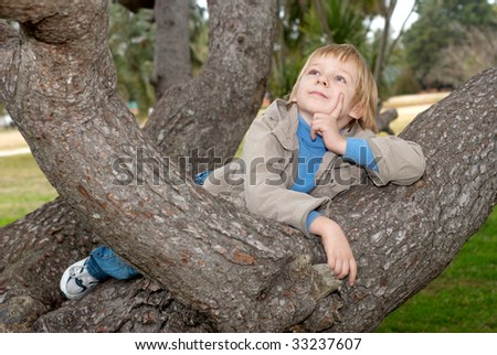 The dreaming little boy on a Tree.
