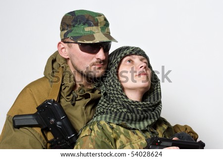 Portrait of a family of military men on a light background