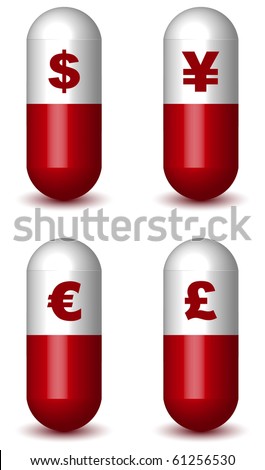 currency signs. Pills with Currency Signs