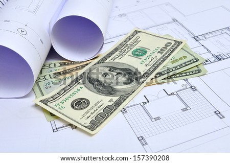 architectural drawing and dollar money