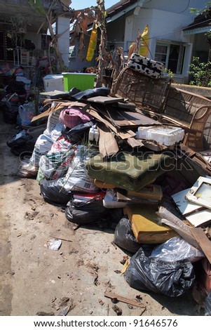 BANGKOK - DEC. 10: Items damaged at Sri Bandit 3 Village, which was flooded for a period of 1 month on December 10, 2011 at Sri Bandit 3 Village, in Nonthaburi Thailand.