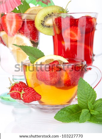 fruit strawberry tea with fresh green mint