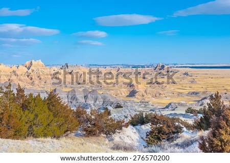 Scenic view of Rock formations in Badlands National Park, South Dakota, USA in the day light
